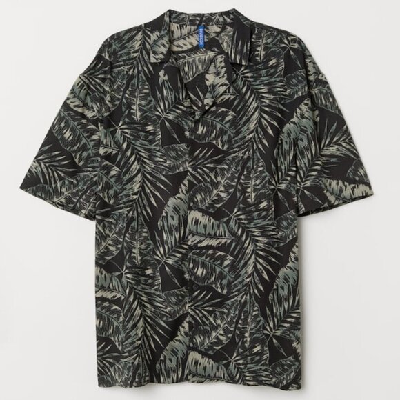 H&M Leaves Patterned Button Resort Shirt SZ M - Picture 1 of 6